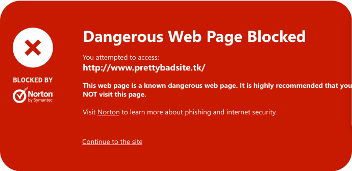 Obraz zablokowanej niebezpiecznej strony internetowej.