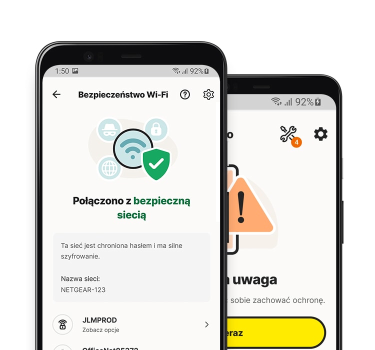 Aplikacja Bezpieczeństwo Wi-Fi na tablecie i telefonie